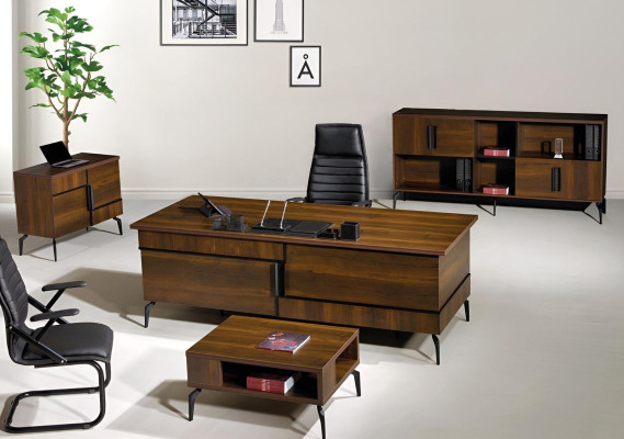 Arbeitszimmermöbel Büro Schreibtisch Bürotisch Set 4tlg Holz Braun