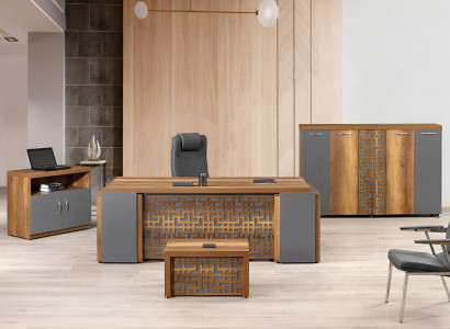 Komplettbüro Büromöbel Schreibtisch Büro Bürotisch Set 4tlg Holz Braun