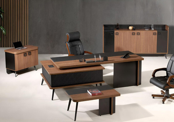 Komplettbüro Büromöbel Schreibtisch Büro Bürotisch Set 4tlg Holz Braun