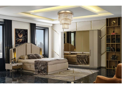 Schlafzimmer Luxus Möbel Set Bett 2x Nachttische Kleiderschrank Schrank