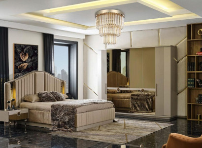 Schlafzimmer Luxus Möbel Set Bett 2x Nachttische Kleiderschrank Schrank