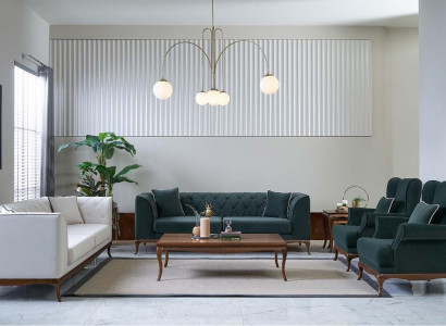 Sofagarnitur Dreisitzer Sessel Zweisitzer Stoffsofa Grün Polstersofas