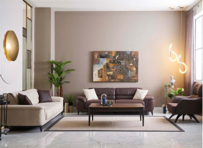 Polstersofas Couchgarnitur Sofa Sessel Stoffsofa Set 3tlg Braun Stoff