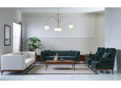 Sofagarnitur Dreisitzer Sofa Stoffsofa Grün Polstersofas Zweisitzer