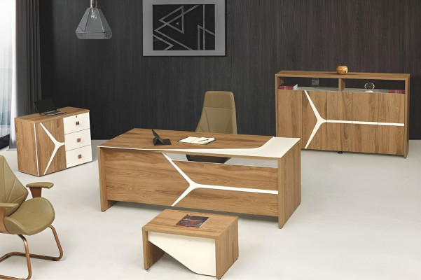 Komplettbüro Schreibtisch Büro Bürotisch Set 4tlg Holz Braun Modern