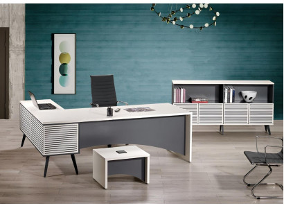 Eckbürotisch Komplette Büro Bürotisch Set 3tlg Holz Büromöbel Weiß Neu