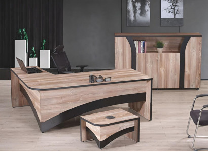 Büro Arbeitszimmermöbel Komplettbüro Eckbürotisch 3tlg Holz Braun Set