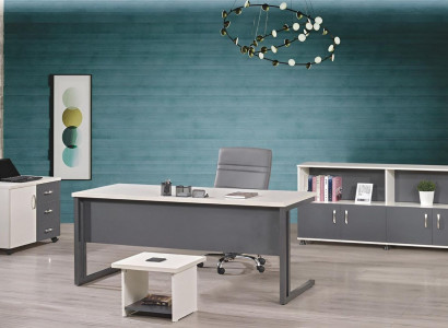 Büromöbel Grau Set 4tlg Schreibtisch Komplettbüro Schrank Holz Gruppe