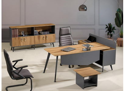 Garnitur Büromöbel Eckbürotisch Schreibtisch Set 3tlg Holz Braun Büro