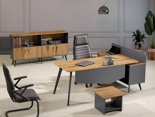 Eckbürotisch Modern Arbeitszimmermöbel Braun Büro 3tlg Holz Set Gruppe