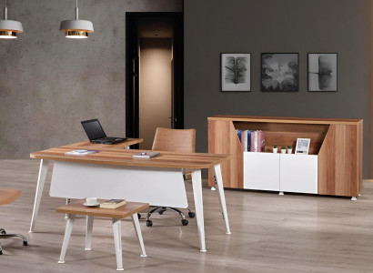 Arbeitszimmermöbel Komplettbüro Eckbürotisch Set 3tlg Holz Weiß Tisch