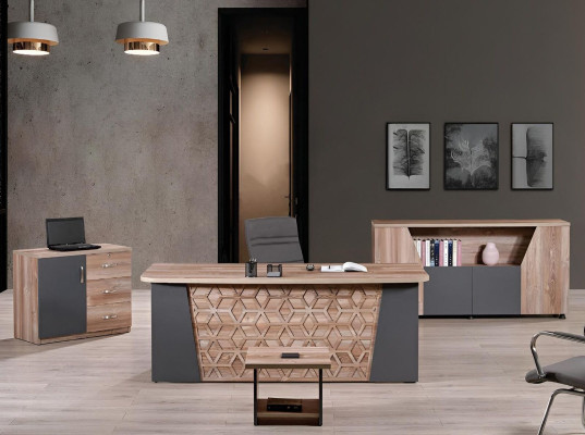 Komplettbüro Bürotisch Büromöbel Schreibtisch Set 4tlg Holz Braun Büro