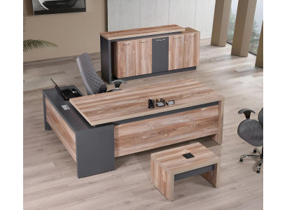 Klassische Komplette Arbeitszimmermöbel Eckbürotisch 3tlg Holz Grau