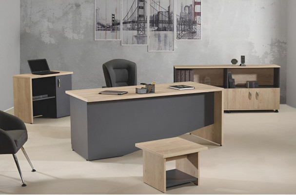 Komplettbüro Büromöbel Schreibtisch Büro Bürotisch Set 4tlg Holz Grau