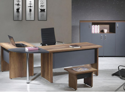 Büro Computermöbel Arbeitstisch Büromöbel Tisch 3tlg Holz Set Grau