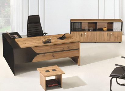 Büro Computermöbel Arbeitstisch Büromöbel Tisch 3tlg Holz Set Braun