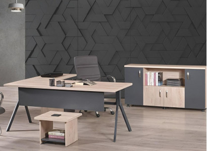 Komplettbüro Büromöbel Eckbürotisch Büro Bürotisch Set 3tlg Holz Grau