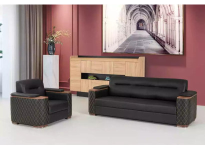 Schwarze Couchgarnitur Dreisitzer Sessel Arbeitszimmer Luxus 2tlg 3+1