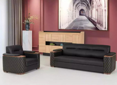 Schwarze Couchgarnitur Dreisitzer Sessel Arbeitszimmer Luxus 2tlg 3+1