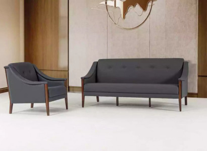 Graue Polster Sofagarnitur Dreisitzer Sessel Komplettes Modern 2tlg Neu 3+1