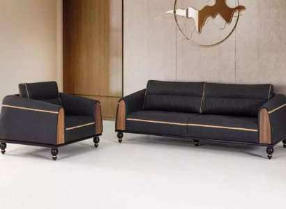 Schwarze Sofas Set Moderne Garnitur Dreisitzer Sessel Stoffmöbel 2tlg