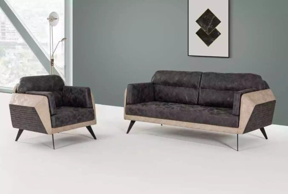 Moderne Sofagarnitur Dreisitzer Couch Sessel Stoffmöbel Neu Set Design 3+1