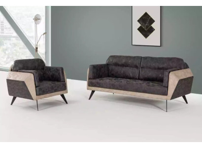 Moderne Sofagarnitur Dreisitzer Couch Sessel Stoffmöbel Neu Set Design 3+1