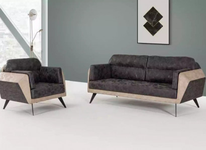 Moderne Sofagarnitur Dreisitzer Couch Sessel Stoffmöbel Neu Set Design 3+1