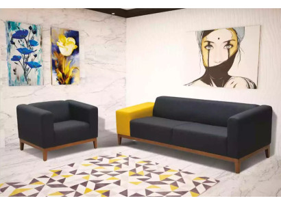 Polstermöbel Graue Sofagarnitur Dreisitzer Sessel Set Arbeitszimmer Set 3+1