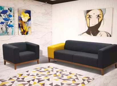 Polstermöbel Graue Sofagarnitur Dreisitzer Sessel Set Arbeitszimmer Set 3+1