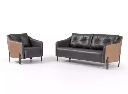 Sofagarnitur Dreisitzer Sessel Textilmöbel Arbeitszimmer Sitzgruppe Sofa