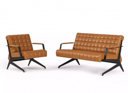 Hellbraune Arbeitszimmer Sitzgarnitur Zweisitzer Sessel Bürogarnitur 2+1