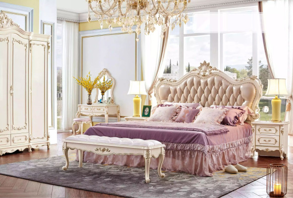 Schlafzimmer Set chesterfield Bett 2x Nachttische klassisch Möbel 3tlg