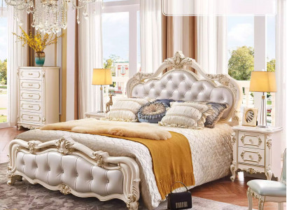 Schlafzimmer Set chesterfield Bett + 2x Nachttische Holz Luxus 3tlg InteriCHF