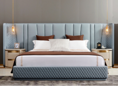 Großes Schlafzimmer Doppelbett Designer Betten Holzgestell Polsterbett