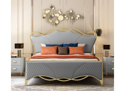 Stilvolles Schlafzimmer Bett Designer Kunstleder Doppelbett Holzgestell