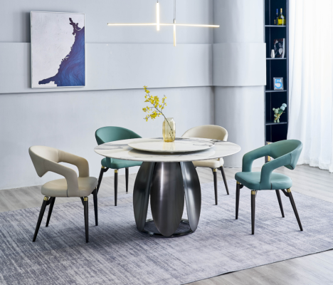 Esszimmer Set Stilvoller Rundtisch 4x Stühle Esstisch Esszimmermöbel