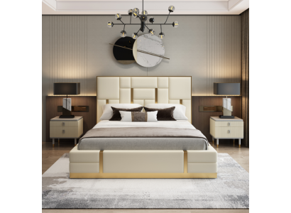 Weißes Doppelbett Schlafzimmer Luxus Holzgestell Designer Edelstahlbett