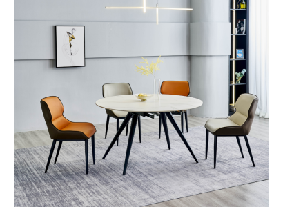 Esszimmer Möbel Luxus Rundtisch 6x Textilstühle Esszimmergruppe 7tlg
