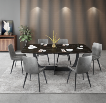 Moderne Esszimmer Garnitur Rechteckiger Esstisch 6x Kunstleder Stühle