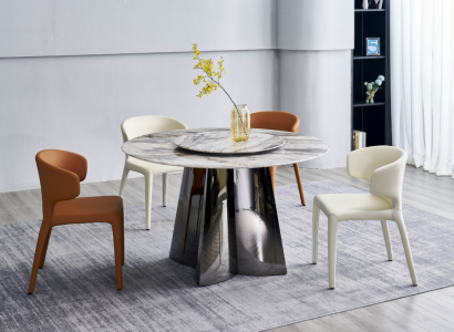 Designer Rundtisch Luxus 4x Lederstühle Esszimmergruppe Moderne Möbel