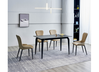 Moderner Grauer Esstisch Designer 6x Textilstühle Holz Esszimmergruppe