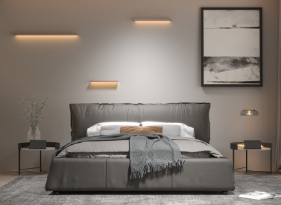 Graues Schlafzimmer Bett Designer Doppelbett Holzgestell Neues Lederbett