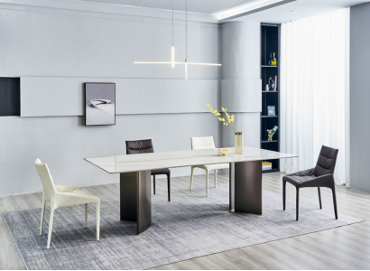 Großes Esszimmer Set Rechteckiger Weißer Esstisch 4x Textilstühle 5tlg