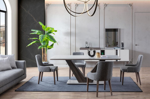 Luxus Esszimmer Set Esstisch 4x Stühle + Anrichte mit Spiegel Neu Set