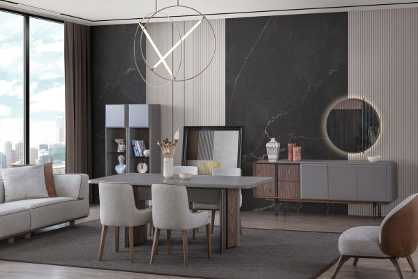 Esszimmer Set Besteht aus Esstisch 4x Stühle und Anrichte mit Spiegel 7tlg.