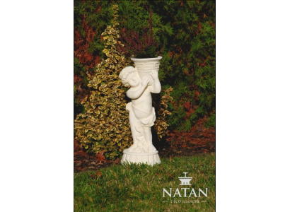 Figur Statue mit Blumen Gefäss Kasten Statuen Figuren Skulptur Garten