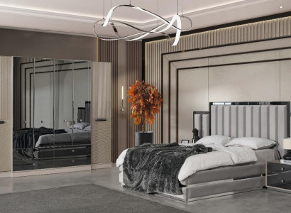 Komplette Schlafzimmer Doppelbett Bett Nachttische 4tlg Grau Schrank