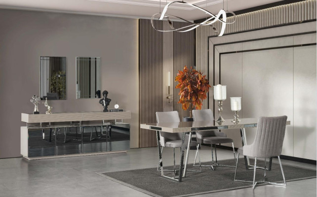 Essgruppe Esszimmer Gruppe Essecke Esstisch Stühle 10tlg Holz Grau