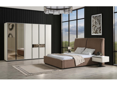 Schlafzimmer Garnitur Doppelbett Bett Nachttische 4tlg Beige Schrank